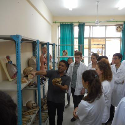 Projects Abroad interns listen during a lecture as part of their medical work experience in Nepal as a group Medical interns listen to a doctor as he teaches them anatomy during their team trip in Nepal